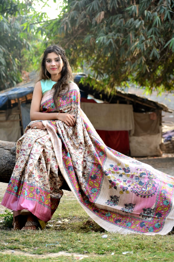 Pure Tussar Khicha Silk Saree – Master Border Weaving Design