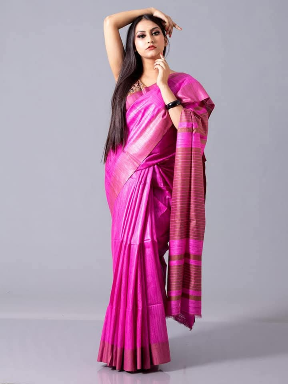 Pure Tussar Khicha Silk Saree – Master Border Weaving Design