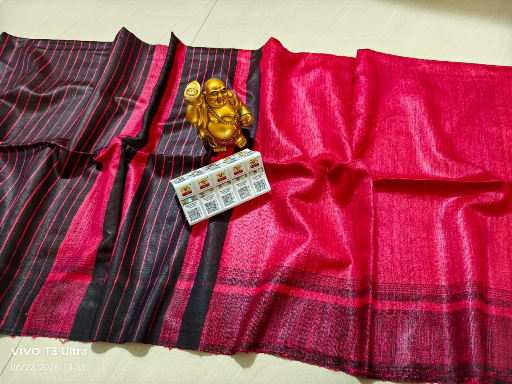 Pure Tussar Khicha Silk Saree – Master Border Weaving Design