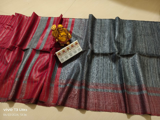 Pure Tussar Khicha Silk Saree – Master Border Weaving Design