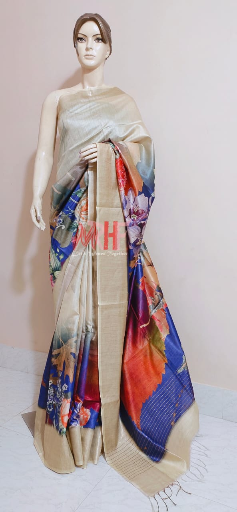 Pure Tussar Khicha Silk Saree – Master Border Weaving Design