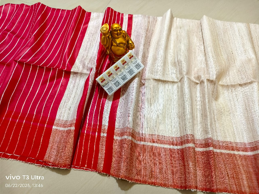 Pure Tussar Khicha Silk Saree – Master Border Weaving Design