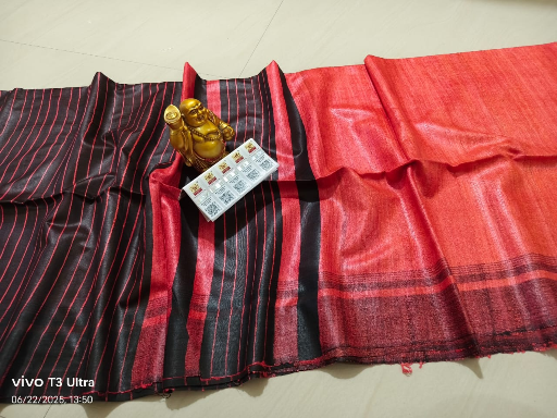 Pure Tussar Khicha Silk Saree – Master Border Weaving Design