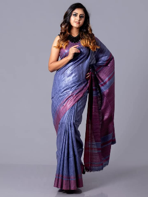 Pure Tussar Khicha Silk Saree – Master Border Weaving Design
