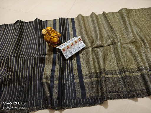 Pure Tussar Khicha Silk Saree – Master Border Weaving Design